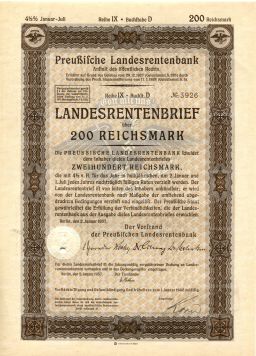 Облигация 4,5% 200 рейхсмарок 1937 года Германия