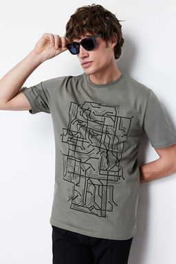Haki Slim/Dar Kesim Bask_l_ %100 Pamuklu Bask_l_ T-Shirt TMNSS20TS0088 - Trendyolmilla фото 2