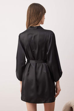 Siyah 4lu Ceyiz Set Saten Dokuma Gecelik+Sabahl?k+Pijama Tak?m? THMAW26PT00210 - Trendyolmilla фото 5