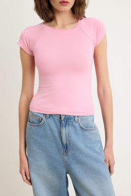 Pembe Regular/Normal Kal?p Reglan Kol K?sa Kollu Yumusak Orme T-shirt TWOSS26TS00267 - Trendyolmilla фото 3