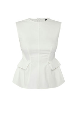 Ekru Pamuklu Gabardin Peplum Cep Detayl? Dokuma Bluz TWOSS25BZ00538