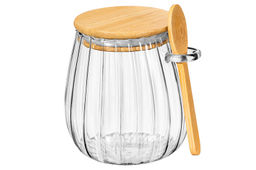 Банка д/хранения 680 мл 11*11*11,5 см с бамбуковой крышкой и ложкой, стекло