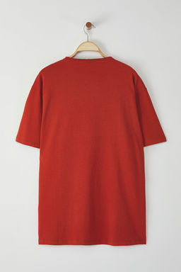 Kiremit Buyuk Beden Oversize/Genis Kesim %100 Pamuklu Yaka Detayl? T-Shirt TMNSS25BF00035 - Trendyolmilla фото 4