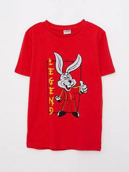 Bisiklet Yaka Bask?l? K?sa Kollu Pamuklu Erkek ?ocuk Ti??rt