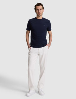 Lacivert Slim Fit Pamuk Kar___ml_ Bisiklet Yaka Basic T-shirt