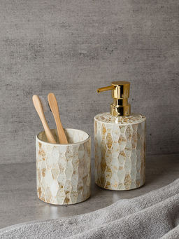 Диспенсер для жидкого мыла 450мл золотой/белый стекло, пластик АБС - Denastia фото 3