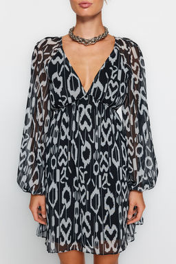 TRENDYOLMILLA Turuncu Etnik Desenli Belden Ac?lan Sifon Astarl? Mini Dokuma Elbise TWOSS23EL00519  фото 13