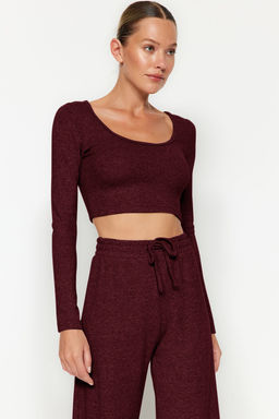 Bordo Yumos Crop ve Wide Leg/Genis Paca Orme Alt Ust Tak?m TWOAW23AU00125