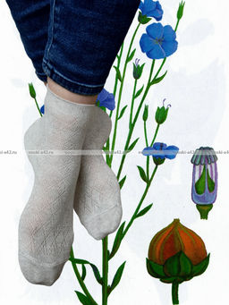 Цена за 5 пар.5 ПАР - Носки женские Белорусский лен с крапивой ажурные