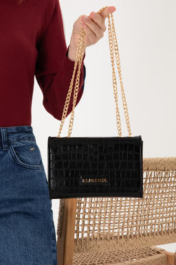 Женская черная сумочка из крокодиловой кожи - U.s. polo assn фото 2