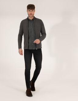 Gri Melanj Slim Fit Fermuarl_ Triko H_rka