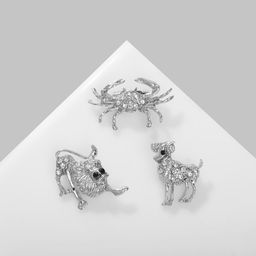 Цена за 12 шт. Брошь «Знаки зодиака» ассорти, гороскоп, белая в серебре