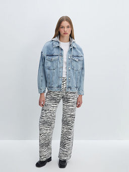 Kap??onlu Oversize Kad?n Jean Ceket