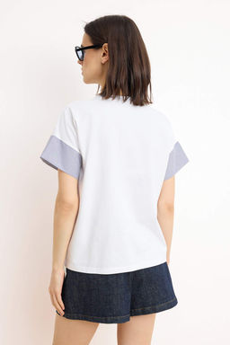 TRENDYOLMILLA Beyaz Relaxed/Rahat Kesim Poplin Kol Detayl? Orme T-Shirt TWOSS24TS00007  фото 20