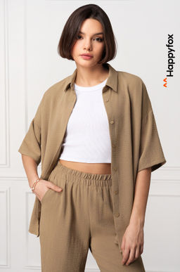 Женский летний костюм оверсайз из ткани-жатка Happyfox