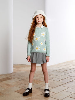 Bisiklet Yaka Desenli Uzun Kollu K?z ?ocuk Triko Kazak - Waikiki фото 2