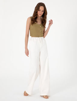 Beyaz Y_ksek Bel Loose Fit Pantolon