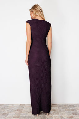 Murdum Dokulu Kumas Fitted/Vucuda Oturan Ay Kol Esnek Orme Midi Kalem Elbise TWOSS24EL00103