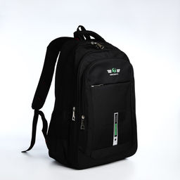 Рюкзак молодёжный из текстиля, 2 отдела на молнии, 4 кармана, цвет чёрный/зелёный