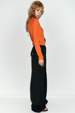 PANTALON ANCHO PINZAS / Negro - Zara фото 6