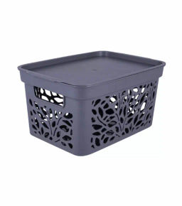 Корзина д/хранения 5,5л с крышкой Leaves 274х197х140мм (серый)