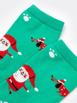 Цена за 5 пар! Высокие детские носки в оттенке светлая зеленка с новогодним дизайном - Mark formelle фото 5