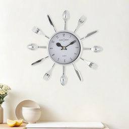 Часы настенные интерьерные «Вилки, ложки, поварешки», для кухни, бесшумные, плавный ход, 25×25 см, циферблат d=11 см