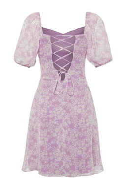 Lila Cicek Desenli A-Kesim Sifon Astarl? Mini Dokuma Elbise TWOSS23EL00512 - Trendyolmilla фото 8