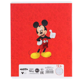 Цена за 20 шт. Тетрадь в клетку 12 листов, 5 видов МИКС, обложка мелованная бумага, Микки Маус