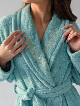 Халат банный Оптима из хлопка бирюзовый