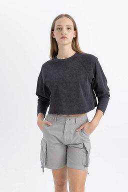 Моющаяся футболка свободного кроя с длинными рукавами и эффектом потертостей - Defacto фото 3