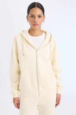 Relax Fit Kapusonlu Cepli Basic Duz Fermuarl? Sweatshirt - Defacto фото 2