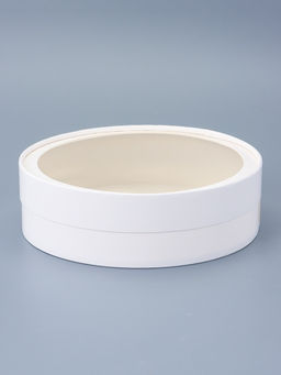 Коробка подарочная круглая с окном, завальцованная, белая, 20×6 см
