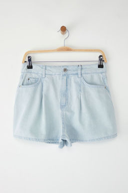 Trendyolmilla Ac?k Mavi Pileli Yuksek Bel Mini Denim Sort TWOSS25SR00152  фото 5