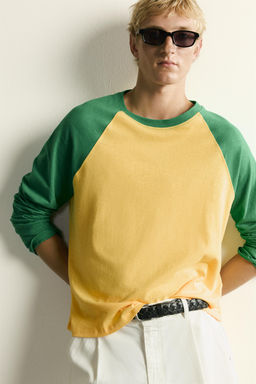 CAMISETA COLOR BLOCK ALGOD?N - LINO / Verde - Zara фото 5