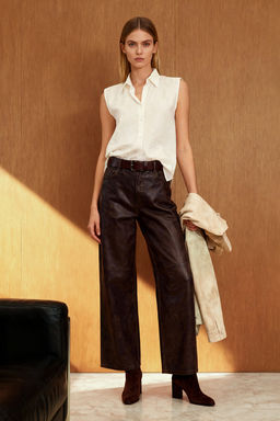 Beyaz S?f?r Kol Keten Gorunumlu Regular Normal Kal?p Dokuma Gomlek TWOSS25GO00097