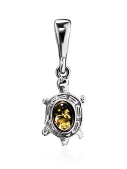 Очаровательный кулон с зелёным янтарём Черепашка