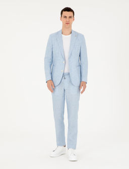 A__k Mavi Ex. Slim Fit %100 Keten Tak_m Elbise