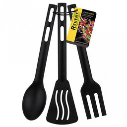 Кухонный набор Linea NERO 3 предмета: ложка, лопатка и вилка, высококачественный нейлон, матовая поверхность приборов, черный Regent (Китай) - Домашняя мода фото 4