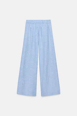 PANTAL?N ANCHO CON LINO / Azul claro