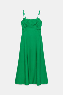 VESTIDO MIDI TIRANTES CON LINO / Verde - Zara фото 5