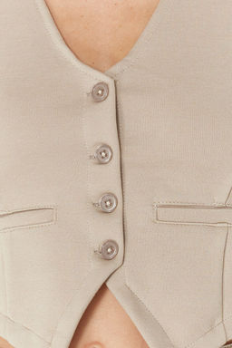 Vizon Dugme Detayl? V Yaka Crop Regular/Normal Kesim Esnek Orme Yelek TWOSS23YE00037