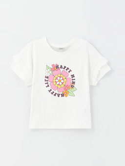 Bisiklet Yaka Bask?l? K?sa Kollu K?z ?ocuk Ti??rt ve Etek - Waikiki фото 2