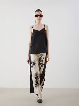 Beli Fermuarl? Desenli Saten Etek