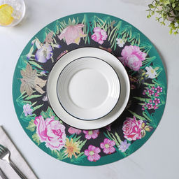 Набор салфеток сервировочных Доляна Роуз, d=38 см, 4 шт, цвет зелёный  фото 10