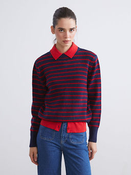 Bisiklet Yaka ?izgili Kad?n Triko Kazak