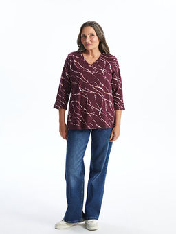 V Yaka Desenli Kad?n Bluz