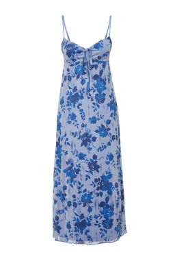 Mavi Cicekli Buzgulu Maxi Bask?l? Maxi Boy Kalp Yaka Orme Elbise TWOSS24EL00272 - Trendyolmilla фото 6