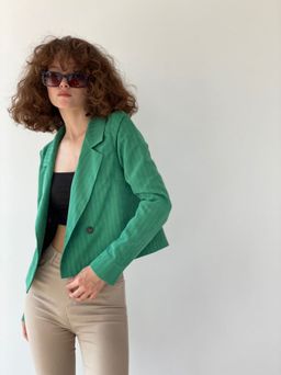 6793 Жакет укороченный двубортный в зелёном цвете - Martichelli фото 15