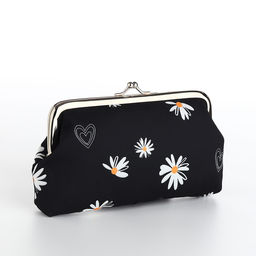 Косметичка женская на фермуаре, маленькая, с принтом Ромашки, чёрный